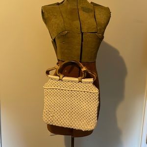 Vintage Macramé Purse, Handmade in the Philippines Bamboo handles